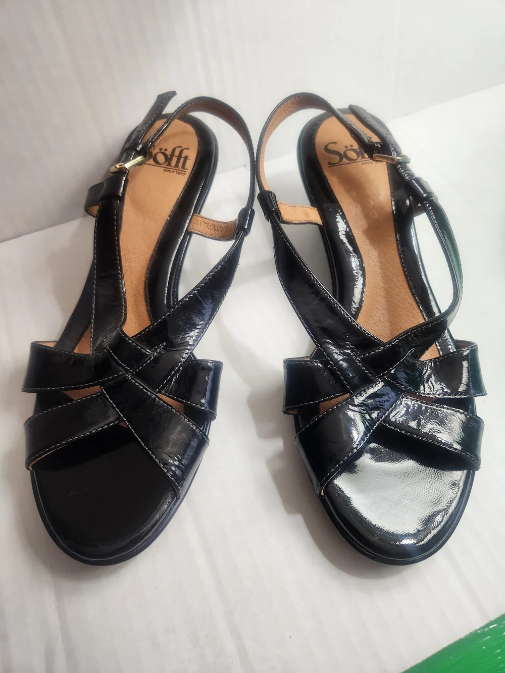 Womens SOFFT Black Patent Leather Slingback Sandals